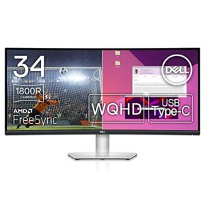 Dell S3423DWC Curved USB-C Monitor - 34-Inch WQHD (3440x1440) 100Hz 4Ms 21:9 Display, USB-C Connectivity, 2 x 5w Audio Output, 16.7 Million Colors, Height/Tilt Adjustable - Silver