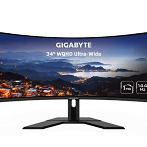 GIGABYTE G34WQC 34" 144Hz Ultra-Wide Curved Gaming Monitor, 3440 x 1440 VA 1500R Display, 1ms (MPRT) Response Time, 90% DCI-P3, VESA Display HDR400, FreeSync Premium, Black (G34WQC-SA)